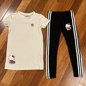 Adidas Girls 7/8 Y XS Matching Hello Kitty Tunic T-shirt w/ Leggings - EUC